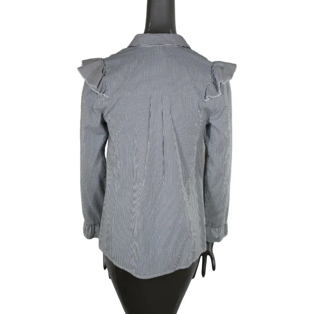 Suno NWT Grey Embroidered Metallic Shirt 2 Ruffle Button Longsleeve Blouse Top - Picture 4 of 6
